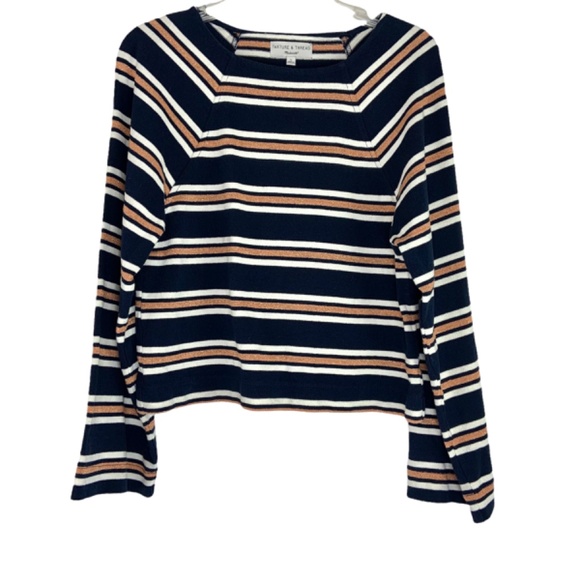 Madewell Texture & Thread Striped Pullover Boxy Sweater Flare Sleeve - Picture 2 of 7